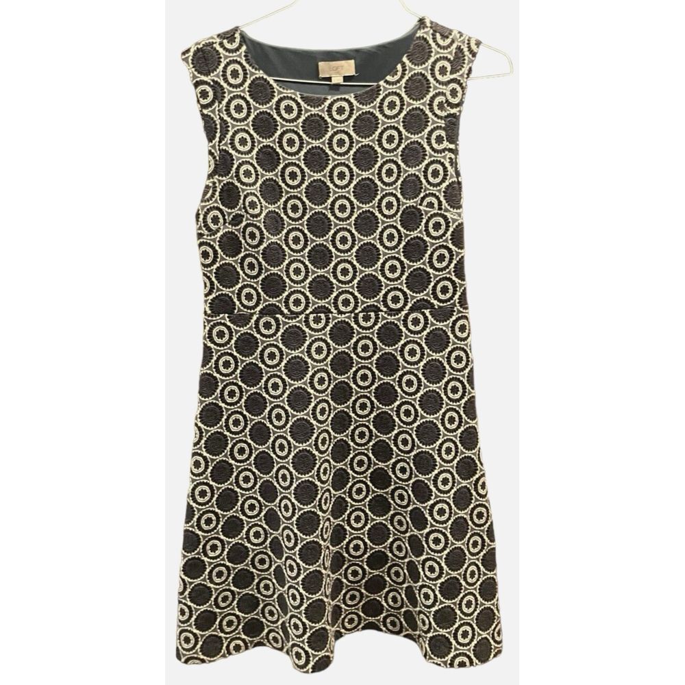 Loft Dress Empire Waist 8 Sleeveless‎ Graphic Circle Textured Grey Black Knee